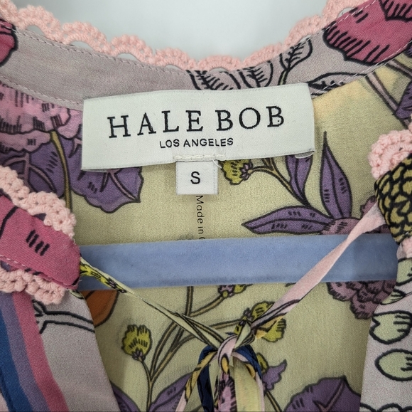 Hale Bob Floral Long Sleeve Blouse Crochet Lace Tassel Tie - Picture 8 of 8